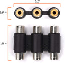 Triple RCA Coupler, Barrel Connector - 25 Pack - 3-Way (6 Port), Audio and Video Female to Female RCA to RCA Adapter