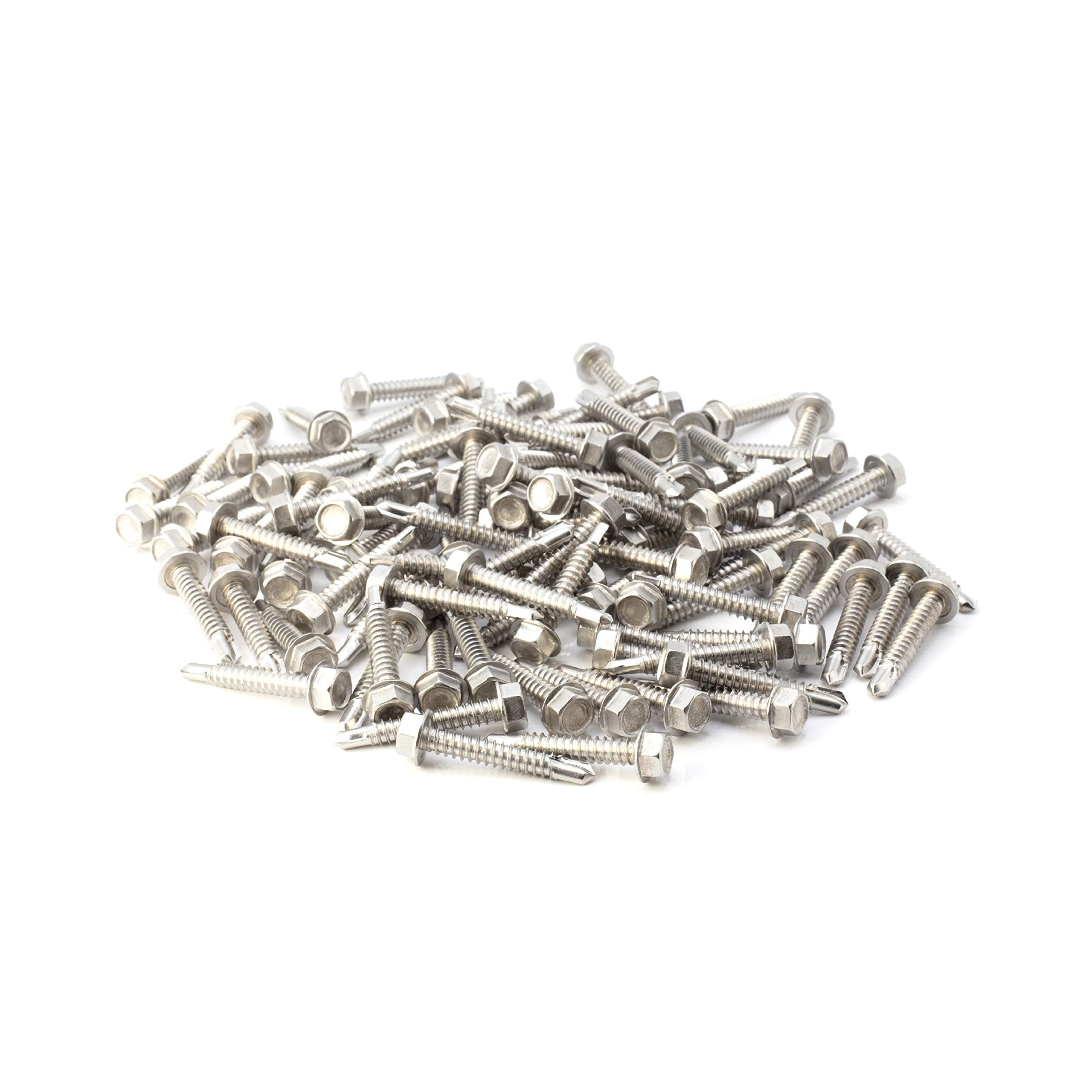 #14 Size, 1 1/2" Length (38mm) - Self Tapping Screw - Self Drilling Screw - 410 Stainless Steel Screws = Exceptional Wear and Very Corrosion Resistant) - Hex Washer Head - 100pcs
