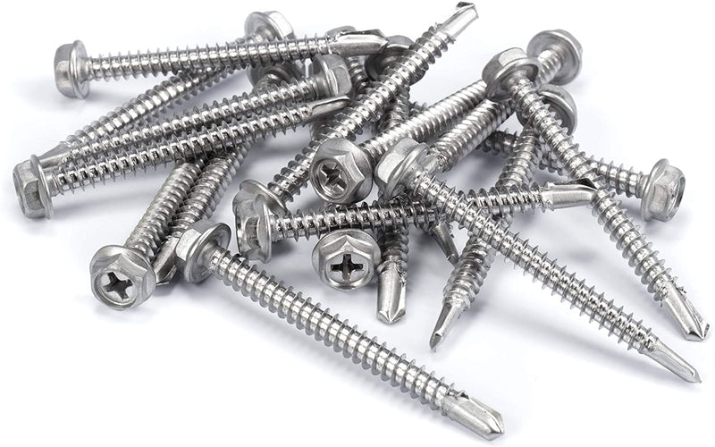 #10 Size, 2" Length (51mm) - Self Tapping Screw -- Self Drilling Screw - 410 Stainless Steel Screws = Exceptional Wear and Very Corrosion Resistant) - Hex and Phillips Head - 100pcs