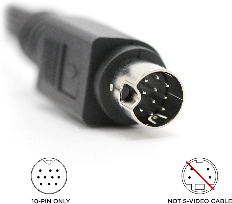 10 Pin to Composite Cable; NOT S-VIDEO CABLE, for Audio and Video; 10 DIN pin to AV - Connects to H25, C31, C41, C41-W, C51, C61, & C61-K- DIRECTV and AT&T Replacement Cable - 12ft