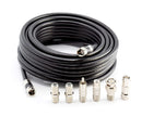 Digital Coaxial Cable Kit with Universal Ends -RG6 Coax Cable and six (6) Piece Adapter Kit includes Male Female RCA BNC F81, and Barrel Connectors - Black, 30 Feet