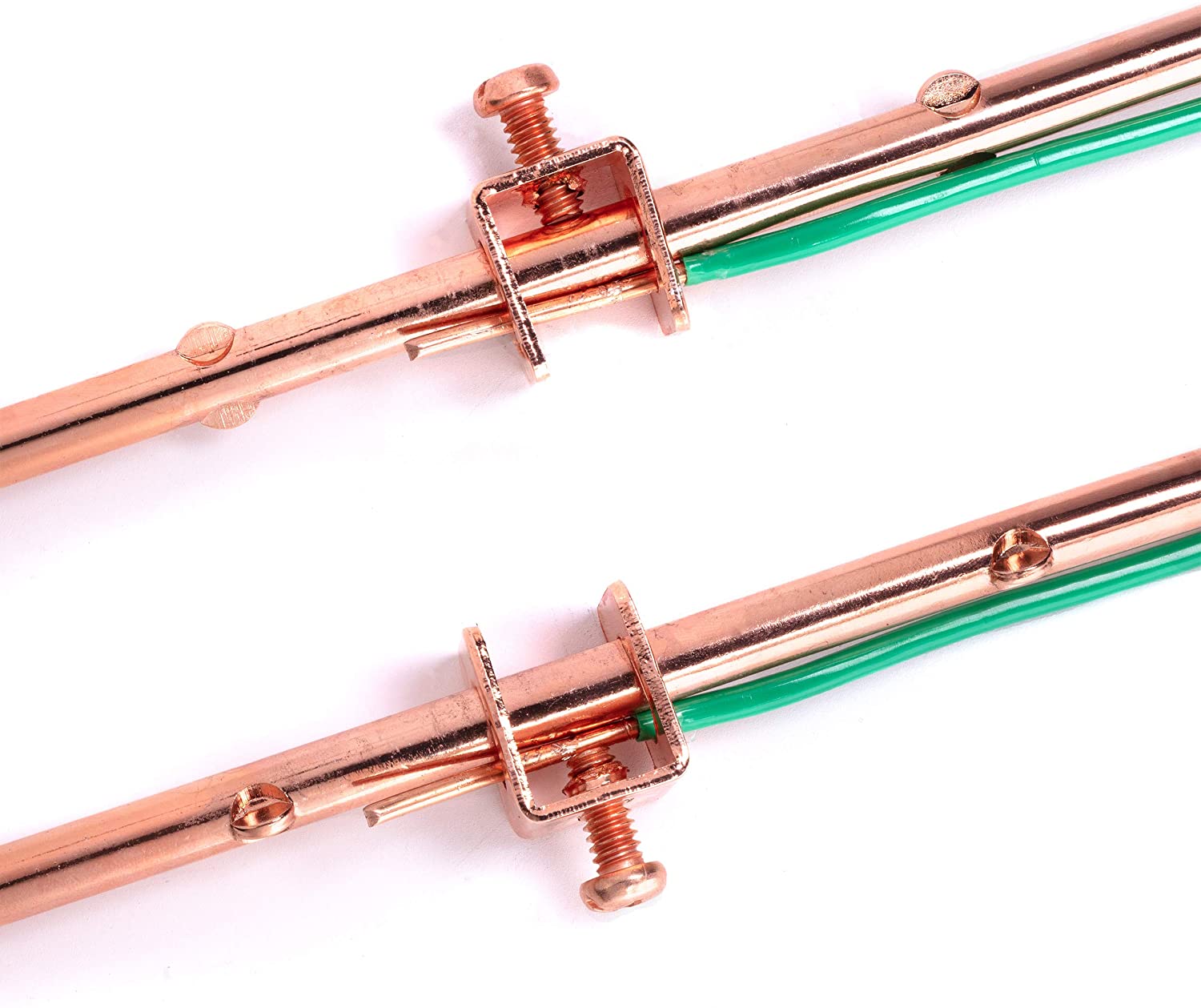 4ft Copper Grounding Rod - 3/8" Diameter - Includes Ground Rod Clamp - Great for Electric Fences, Antennas, Satellite Dishes, and other Grounding and Bonding Needs - Set of 10