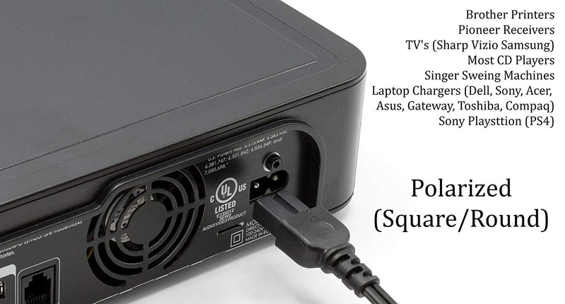 Two Pack of Power Cords - Includes Polarized and Figure 8 - 2 Prong 6ft