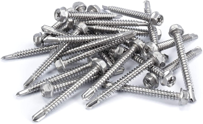 #12 Size, 2" Length (51mm) - Self Tapping Screw -- Self Drilling Screw - 410 Stainless Steel Screws = Exceptional Wear and Very Corrosion Resistant) - Hex and Phillips Head - 100pcs
