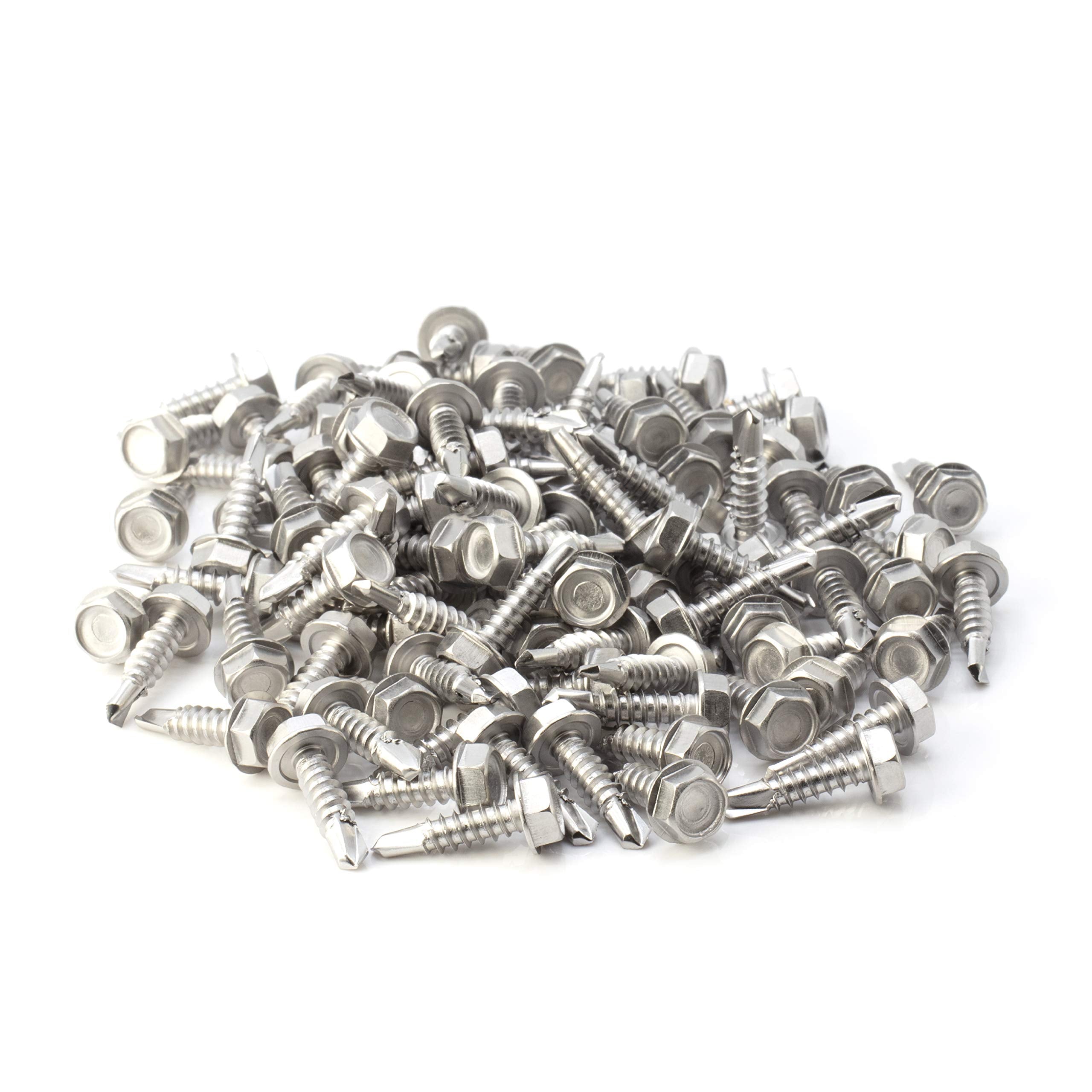 #10 Size, 3/4" Length (19mm) - Self Tapping Screw - Self Drilling Screw - 410 Stainless Steel Screws = Exceptional Wear and Very Corrosion Resistant) - Hex Washer Head - 100pcs