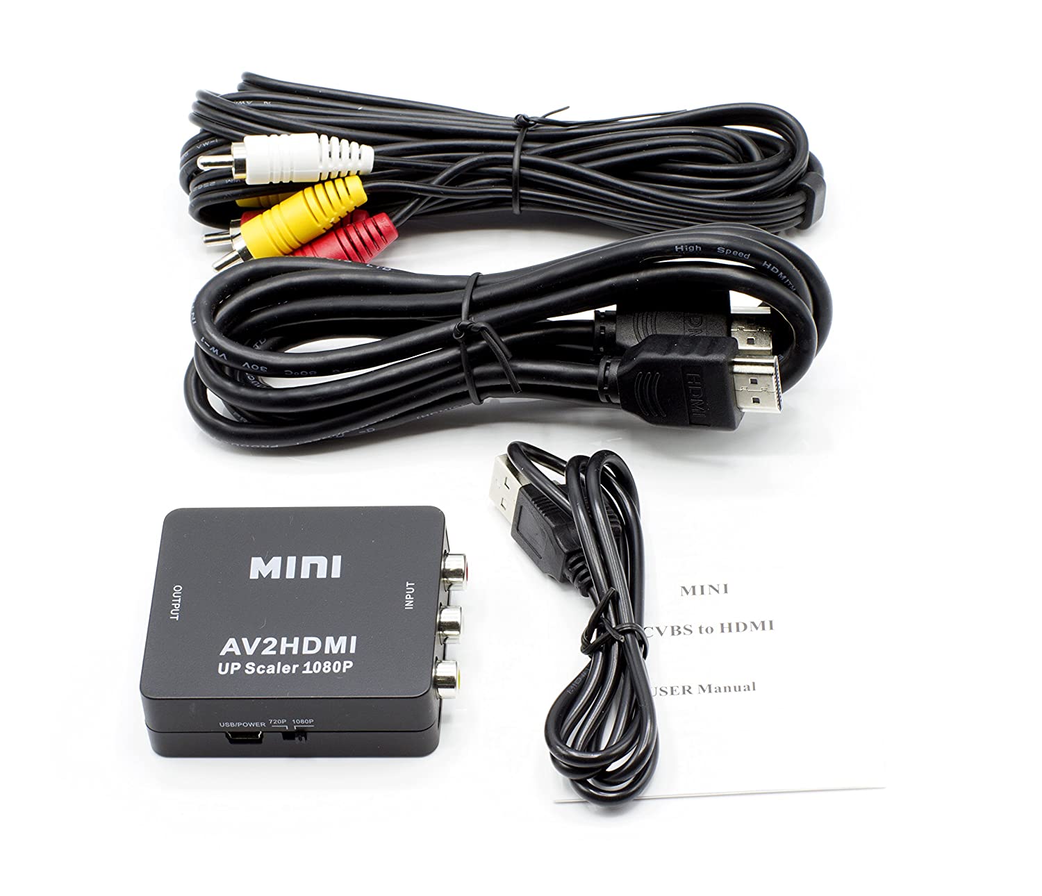 RCA to HDMI Converter (Analog to Digital Converter) - Converts FROM RCA/Composite/Red-White-Yellow - Does not work in reverse - UP CONVERTS - Black Kit