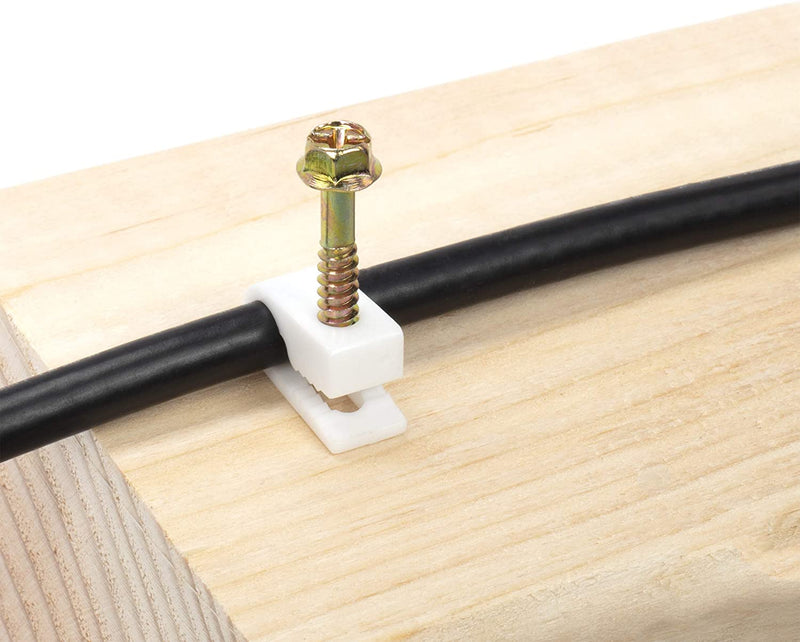 Ribbed Plastic Conical Anchors and White Cable Screw Clips - For Concrete, Stucco, Brick, Drywall, and Similar - Kit of 100 Screw Clips, and 100 Anchors