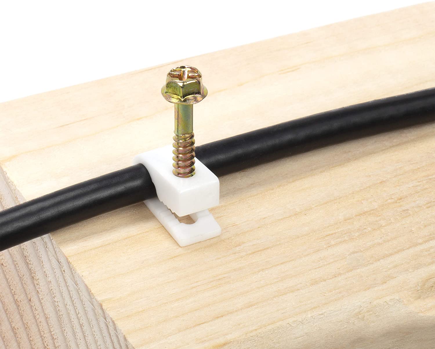 Ribbed Plastic Conical Anchors and White Cable Screw Clips - For Concrete, Stucco, Brick, Drywall, and Similar - Kit of 10 Screw Clips, and 10 Anchors