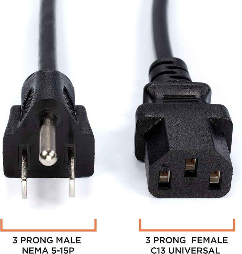 AC Power Cord (3 Prong) - 6 Feet (1.8 Meter), Black - Premium Quality Copper Wire Core - Computer, Medical, Server & Desktop - NEMA 5-15 to C13 / IEC 320 - UL Listed Power Cable