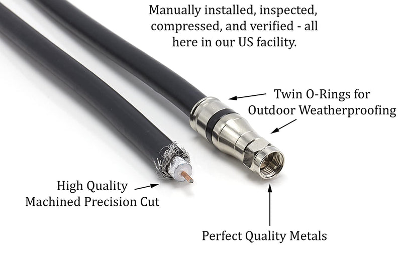 125 Feet - RG-11 Coaxial Cable F Type Cable High Definition with RG11 Coax Compression Connectors - (Black)
