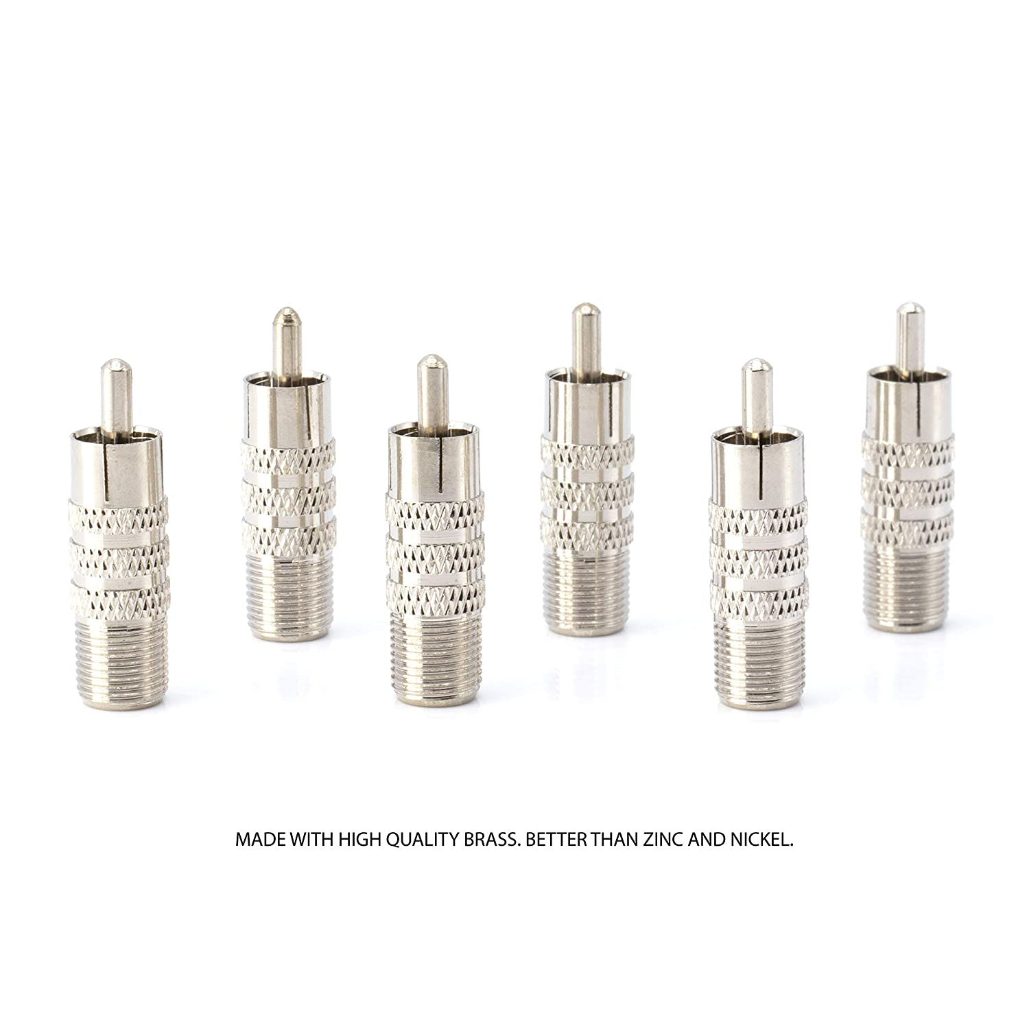 RF (F81) and RCA Coaxial Adapter - RCA Male to Female F81 (F-Pin) Connector, Adapter, Coupler, and Converter - For RG11, RG6, RG59, RG58, SDI, HD SDI, CCTV - 10 Pack