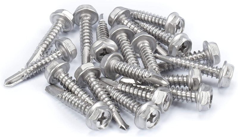 #10 Size, 1" Length (25mm) - Self Tapping Screw -- Self Drilling Screw - 410 Stainless Steel Screws = Exceptional Wear and Very Corrosion Resistant) - Hex and Phillips Head - 100pcs