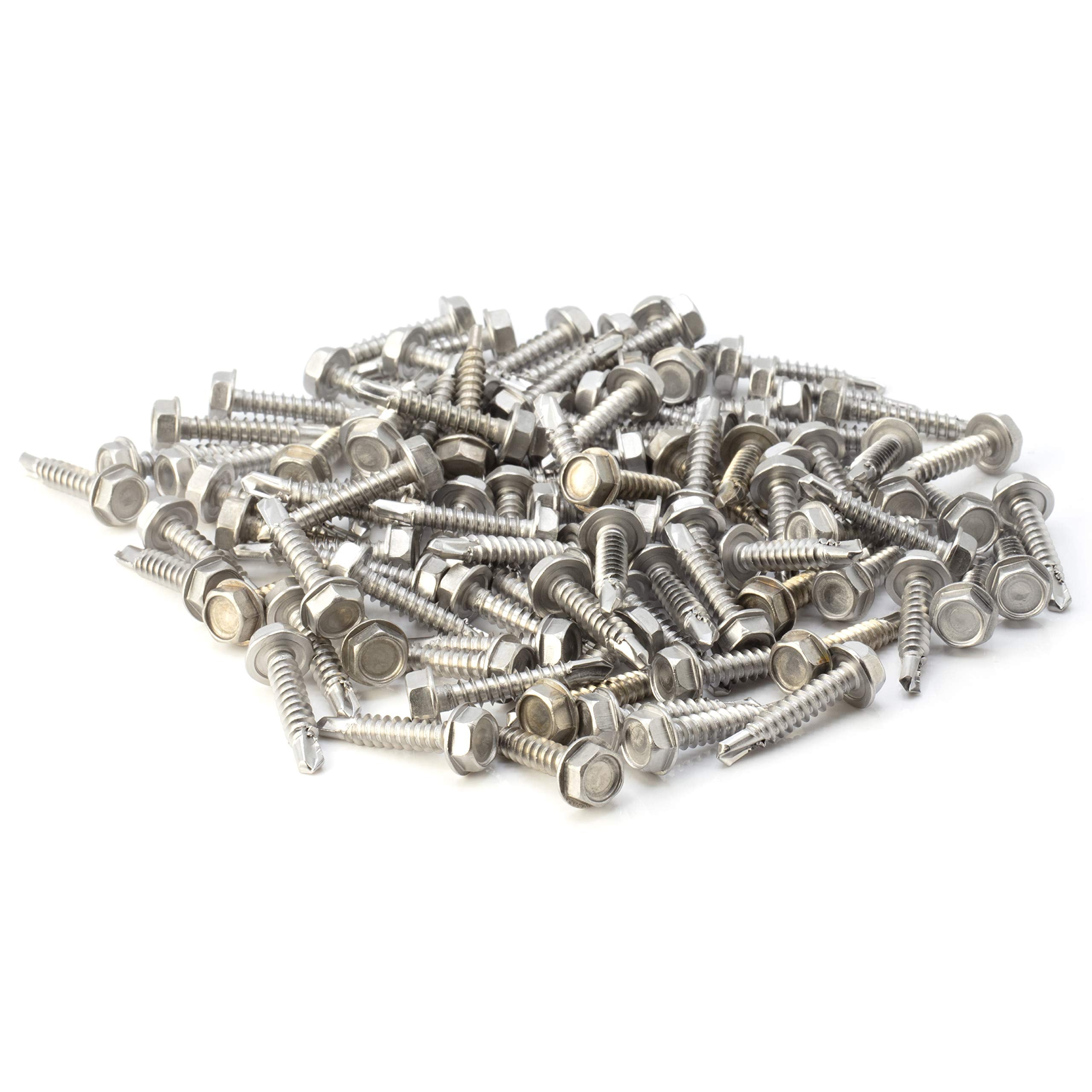 #10 Size, 1" Length (25mm) - Self Tapping Screw - Self Drilling Screw - 410 Stainless Steel Screws = Exceptional Wear and Very Corrosion Resistant) - Hex Washer Head - 100pcs