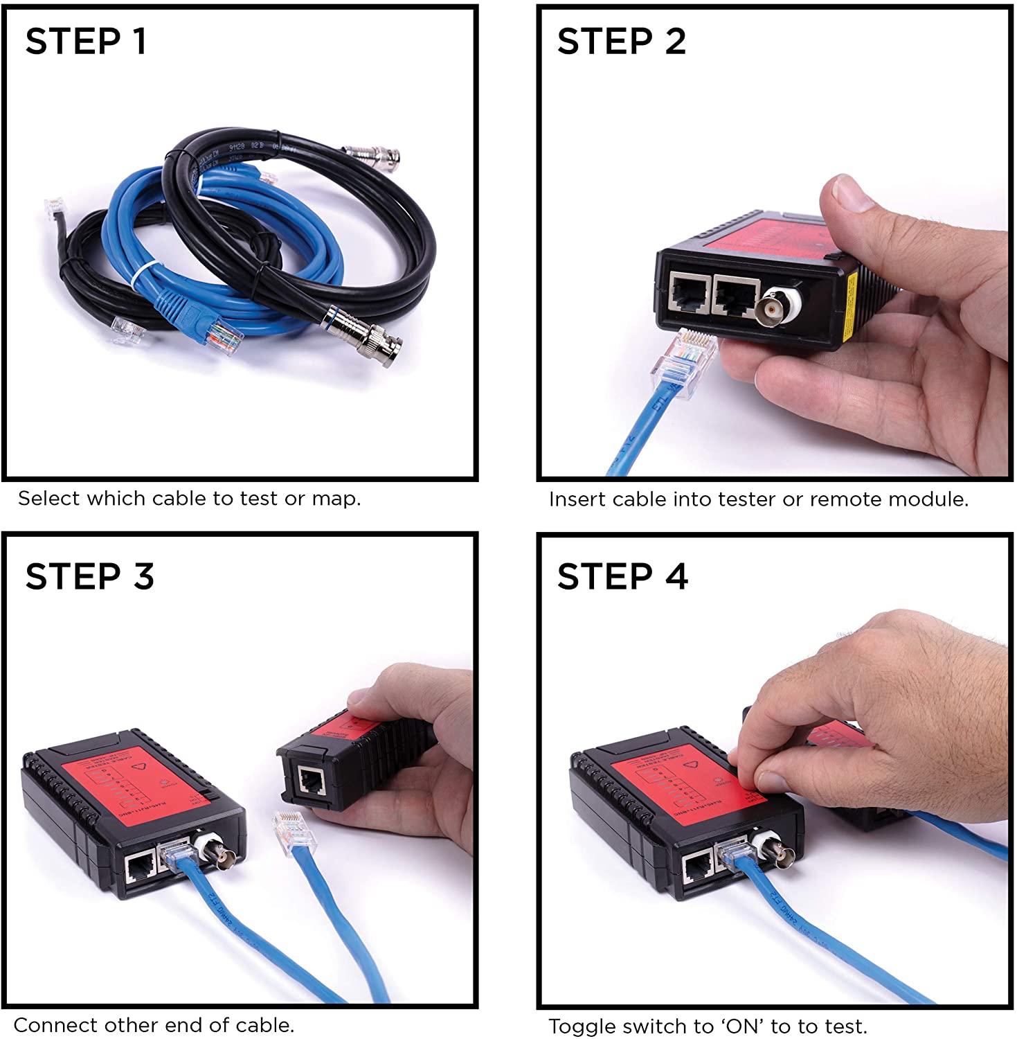 Universal Network Cable Tester Tool, BNC, RJ45, RJ11 (3-in-1) Multi-Tester Black