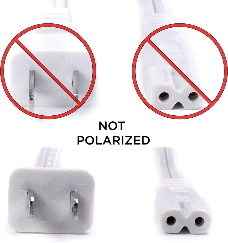 Figure 8 Power Cord (2 Prong) with Copper Wire Core - Non Polarized for Satellite, CATV, Game Systems, and More - NEMA 1-15P to C7 C8 / IEC 320 - UL Listed - White, 4 Feet (1.2 Meter) Power Cable