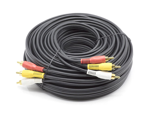 50 ft RWY RCA Composite Video Cable - (Red-White-Yellow) Composite Cable - DIRECTV, Satellite Dish, Comcast, VCR (VHS), High Quality with Gold Plated Connectors - 50 Feet