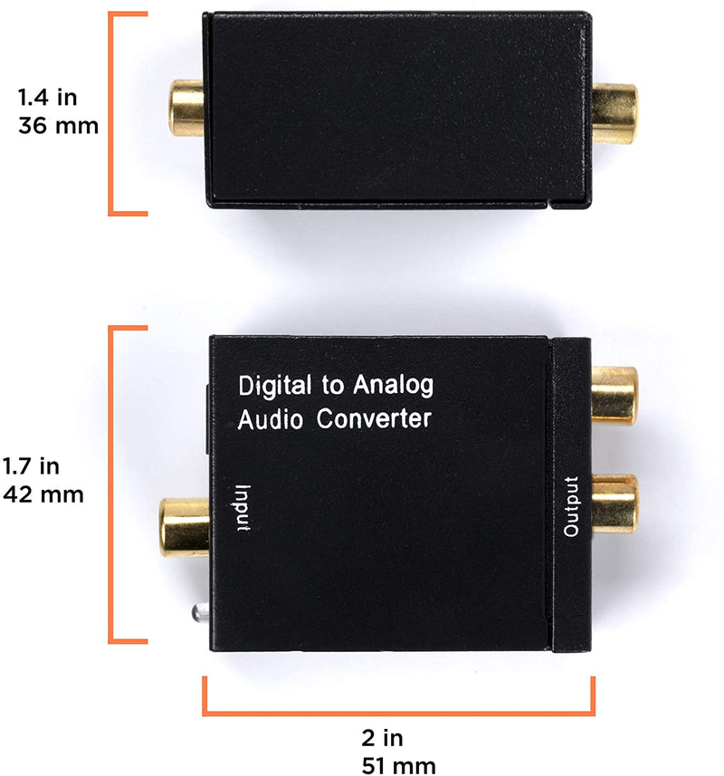 Digital Optical Audio Converter Kit - Digital Optical Coax to Analog RCA Audio Adapter with RCA and Toslink (Fiber) Cable