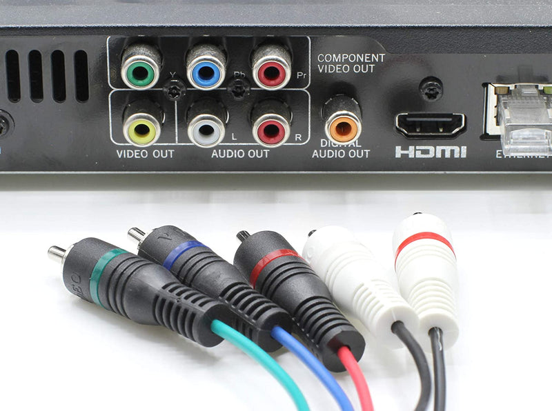 Component and Composite Video Audio Cable - (1 Pack) Quality Plated 5 RCA Cables (12 ft Length) - supports 480i, 480p, 720p and 1080i