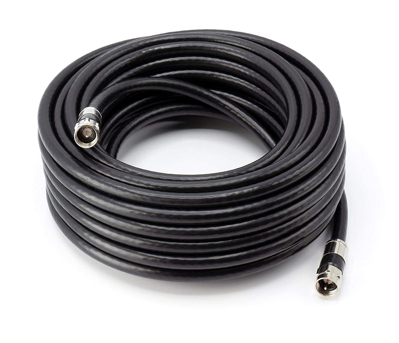 Digital Coaxial Cable Kit with Universal Ends -RG6 Coax Cable and six (6) Piece Adapter Kit includes Male Female RCA BNC F81, and Barrel Connectors - Black, 75 Feet