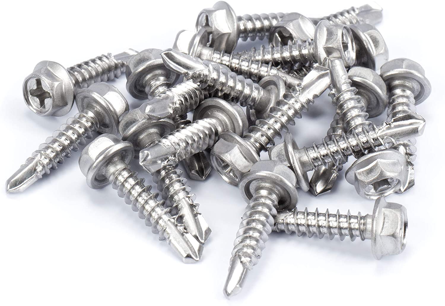 #8 Size, 3/4" Length (19mm) - Self Tapping Screw -- Self Drilling Screw - 410 Stainless Steel Screws = Exceptional Wear and Very Corrosion Resistant) - Hex and Phillips Head - 100pcs