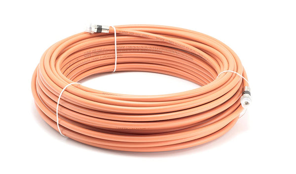 150 Feet (45 Meter) - Direct Burial Coaxial Cable 75 Ohm RF RG6 Coax Cable, with Rubber Boots - Outdoor Connectors - Orange - Solid Copper Core - Designed Waterproof and can Be Buried