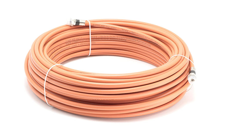 125 Feet (38 Meter) - Direct Burial Coaxial Cable 75 Ohm RF RG6 Coax Cable, with Rubber Boots - Outdoor Connectors - Orange - Solid Copper Core - Designed Waterproof and can Be Buried