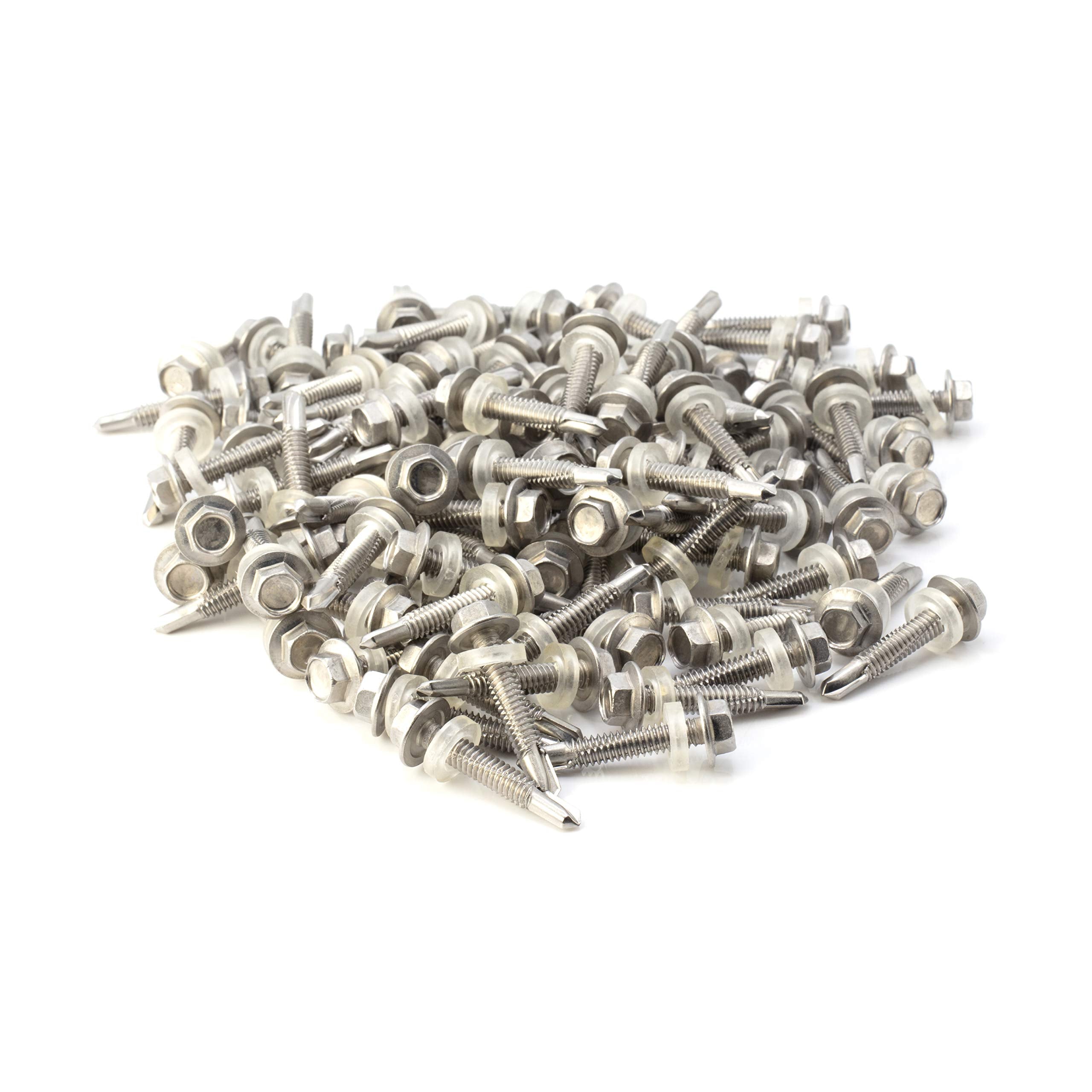 #12 Size, 1 1/4" Length (32mm) - Self Tapping Screw - Self Drilling Screw - 410 Stainless Steel Screws = Exceptional Wear and Very Corrosion Resistant) - Hex Washer Head - 100pcs