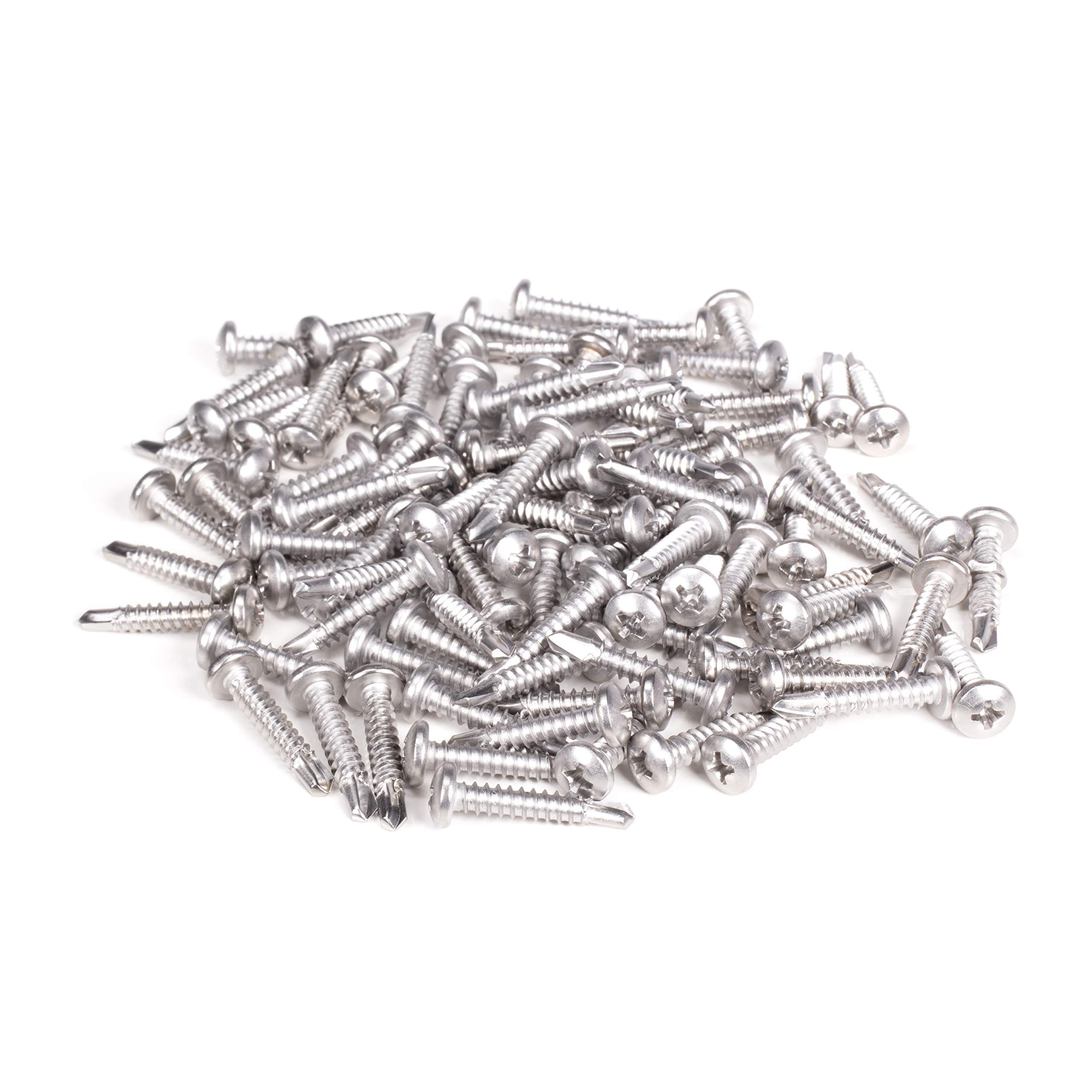 #10 Size, 1" Length (25mm) - Self Tapping Screw - Self Drilling Screw - 410 Stainless Steel Screws = Exceptional Wear and Very Corrosion Resistant) - Phillips Pan Head - 100pcs