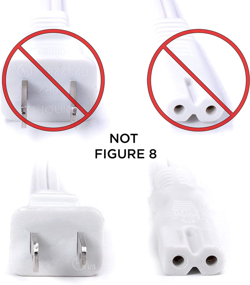 Polarized 2 Prong Power Cord with Copper Wire Core - (Square/Round) for Satellite, CATV, Game Systems, and More -  NEMA 1-15P to C7 C8 / IEC320 - UL Listed - White, 25 Feet (7.5 Meter) Power Cable