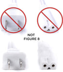 Polarized 2 Prong Power Cord with Copper Wire Core - (Square/Round) for Satellite, CATV, Game Systems, and More -  NEMA 1-15P to C7 C8 / IEC320 - UL Listed - White, 4 Feet (1.2 Meter) Power Cable