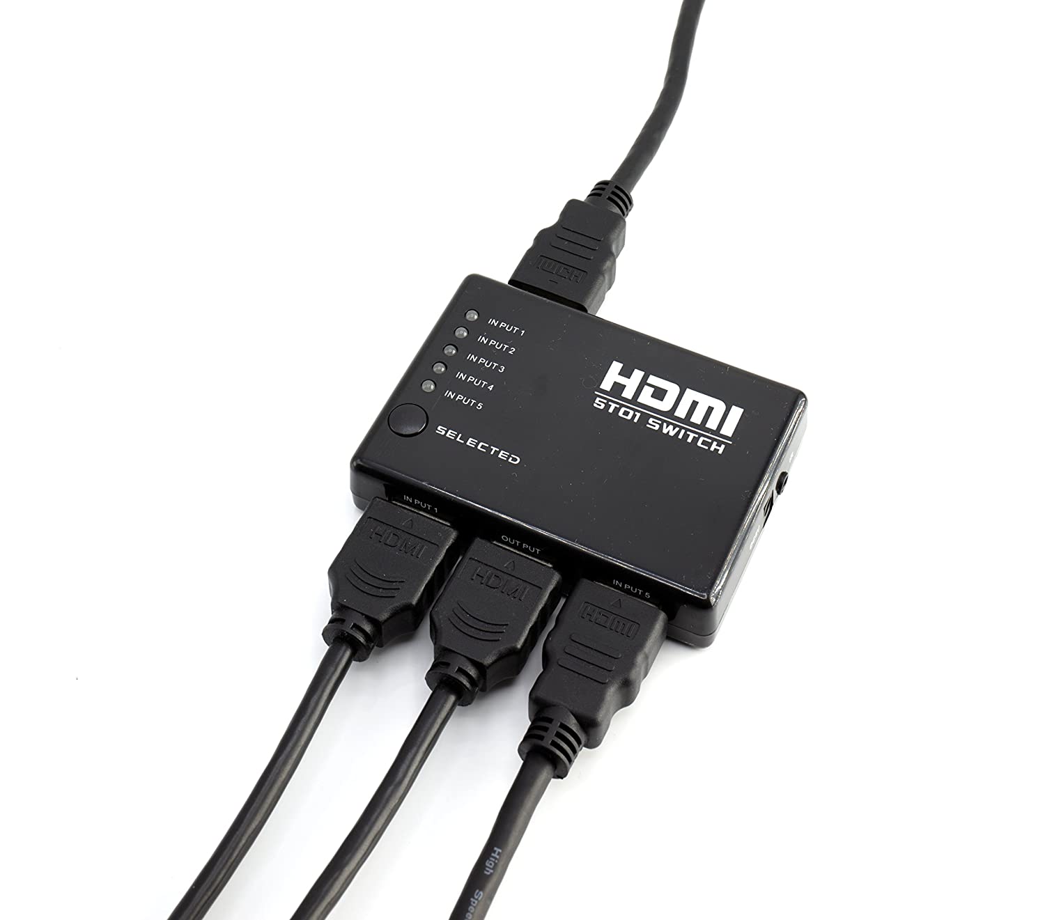 5 Port HDMI Switcher - Intelligent 5 Port 5x1 High Speed HDMI Switch with IR Wireless Remote, Power Adapter and HDMI Cable - 4K 3D 1080P (Black)