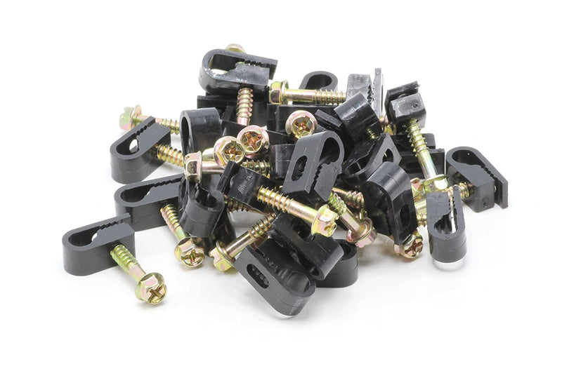 THE CIMPLE CO - Single Coaxial Cable Clips, Cat6, Electrical Wire Cable Clip, 1/4 in (6 mm) Screw Clip and Fastener, Black (100 pieces per bag)