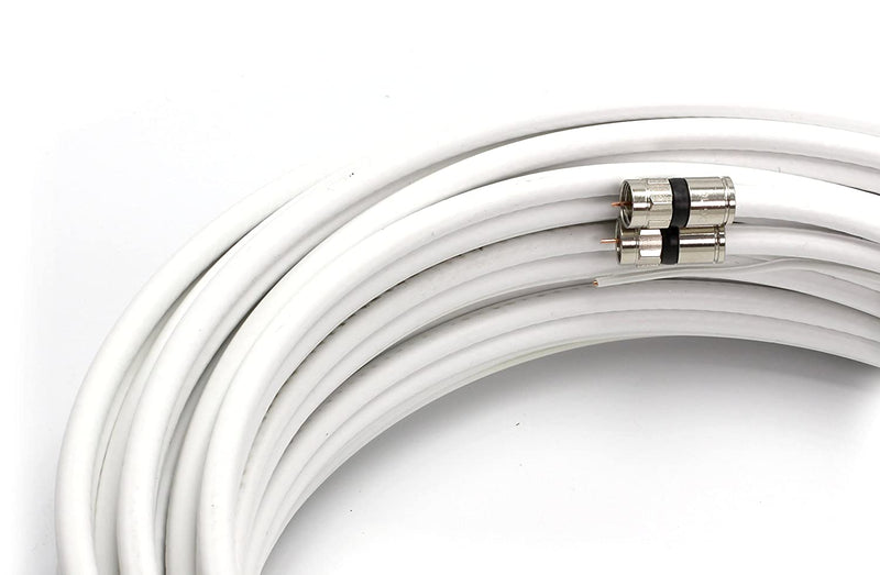 25ft Dual with Ground RG6 Coaxial Twin Coax Cable (Siamese Cable) with 18AWG Copper Ground Wire, Satellite, Antenna & CATV Quality Compression Connectors, White
