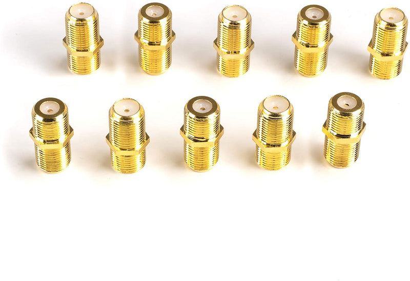 Gold Cable Extension Coupler - 50 Pack - Connects Two Coaxial Video Cables, for Coax F81 (female to female) - High Quality 3GHz Satellite, Cable TV, and Cable Internet Rated