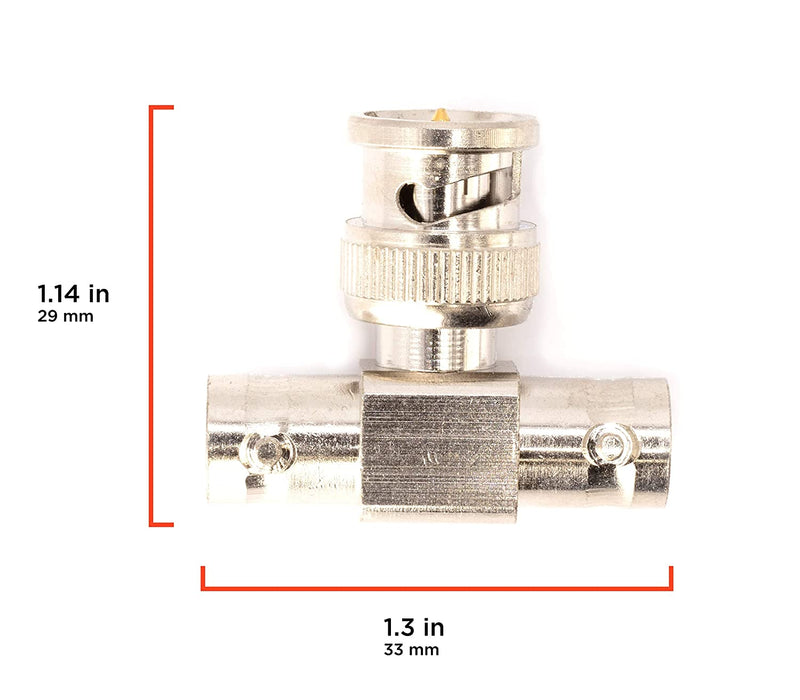 BNC T Adapter - T-Shaped Coax Splitter - 1 Male Port to 2 Female Ports, Coaxial Cable Extension - 4 Pack