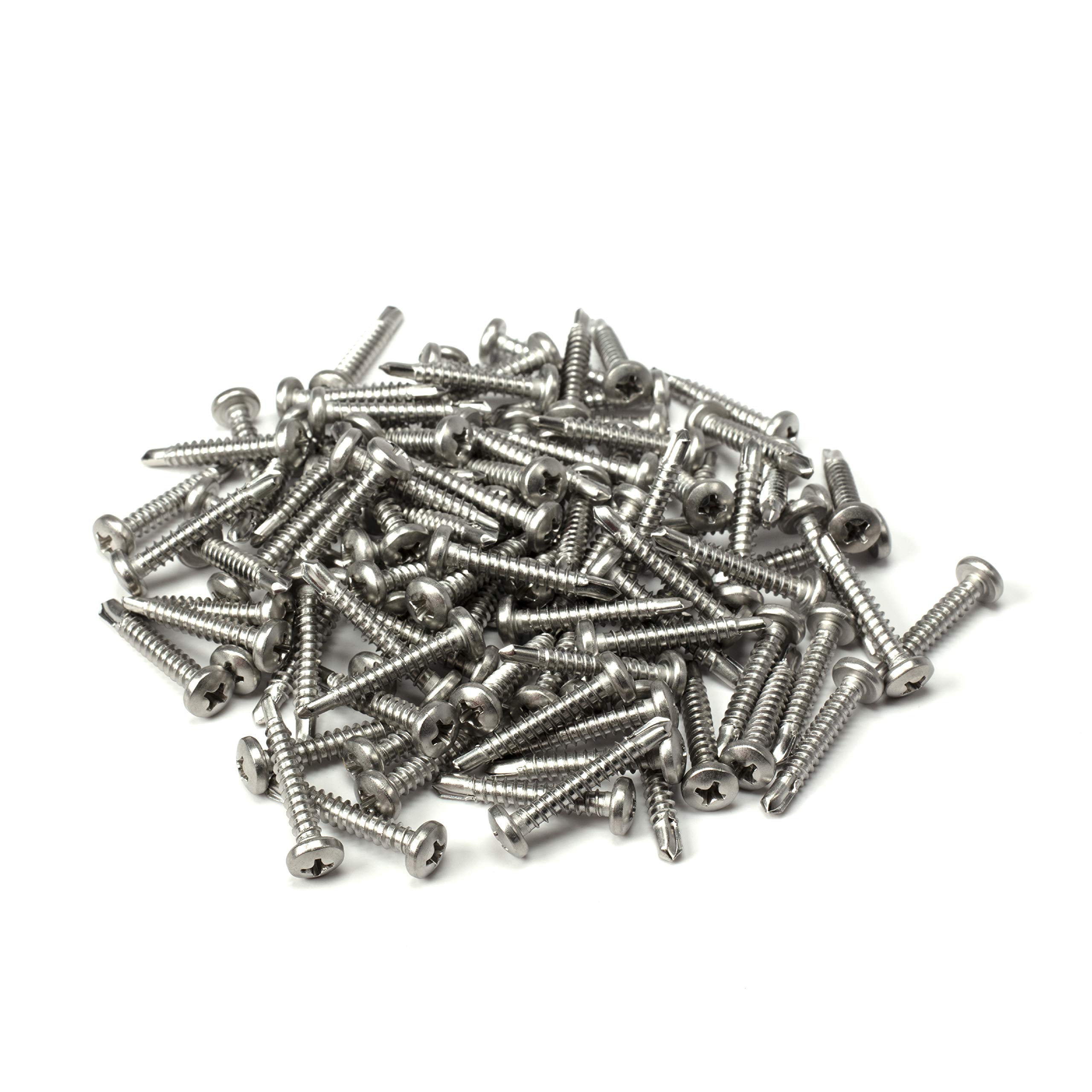 #8 Size, 1" Length (25mm) - Self Tapping Screw - Self Drilling Screw - 410 Stainless Steel Screws = Exceptional Wear and Very Corrosion Resistant) - Phillips Pan Head - 100pcs