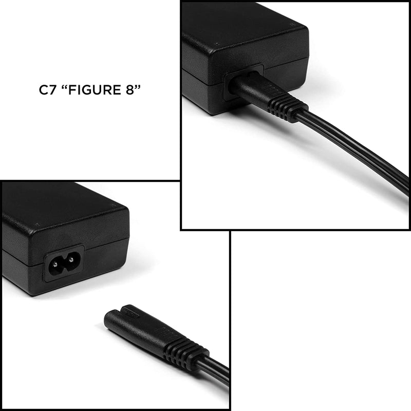 2 Slot Power Cord Two Pack - Includes Both Types: Polarized (Squared End) and Non-Polarized (Figure 8 End) - NEMA 1-15P to C7 C8 UL Listed - 18 AWG, 10 Amps, 125 Volts - 6 Feet (1.8 Meter), Black