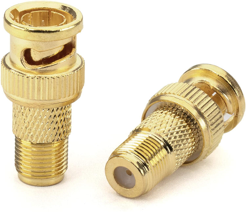Gold RF (F81) and BNC Coaxial Adapter - 50 Pack - BNC Male to Female F81 (F-Pin) Connector, Adapter, Coupler, and Converter - For RG11, RG6, RG59, RG58, SDI, HD SDI, CCTV