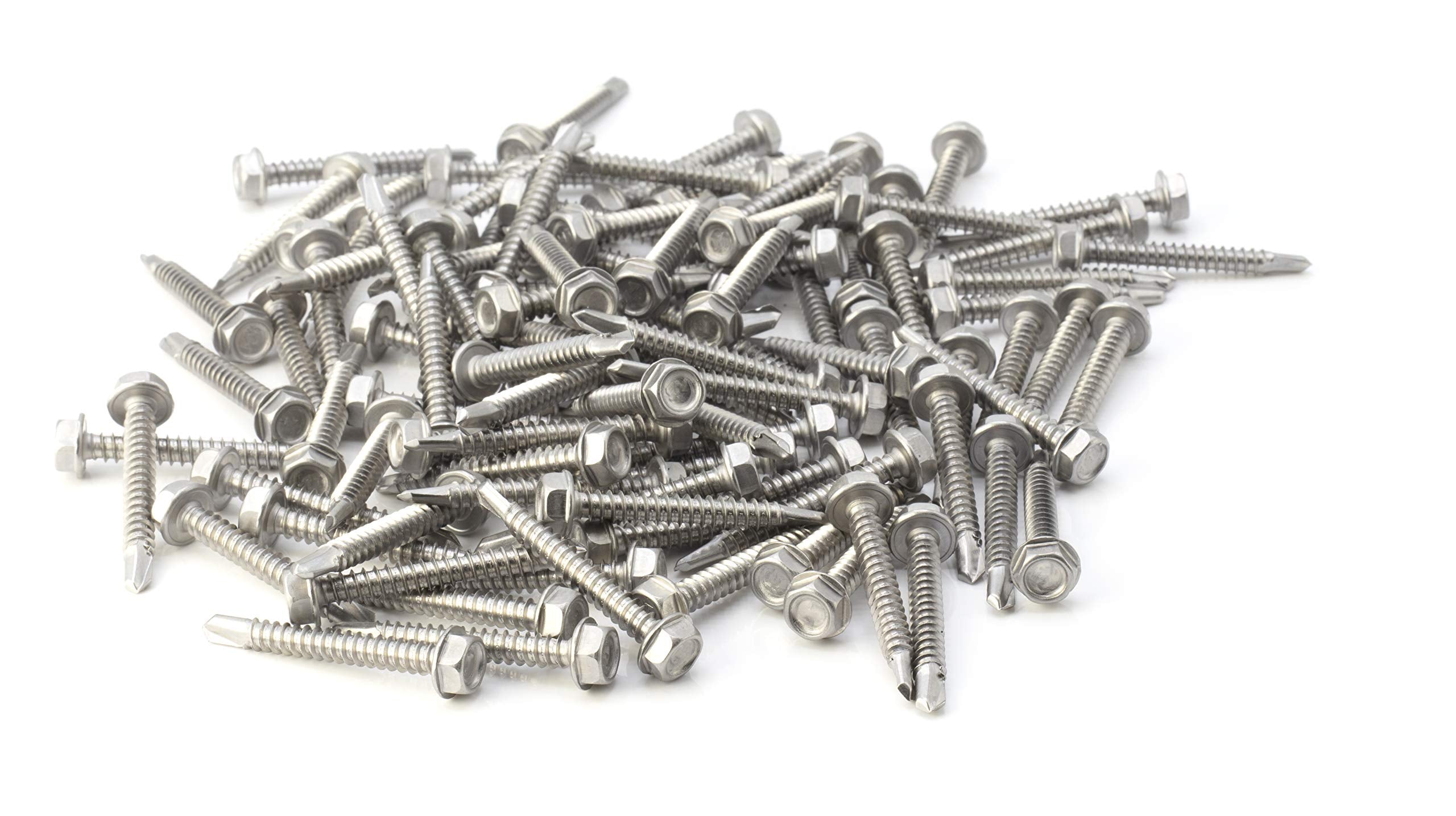 #10 Size, 1 1/2" Length (38mm) - Self Tapping Screw - Self Drilling Screw - 410 Stainless Steel Screws = Exceptional Wear and Very Corrosion Resistant) - Hex Washer Head - 100pcs