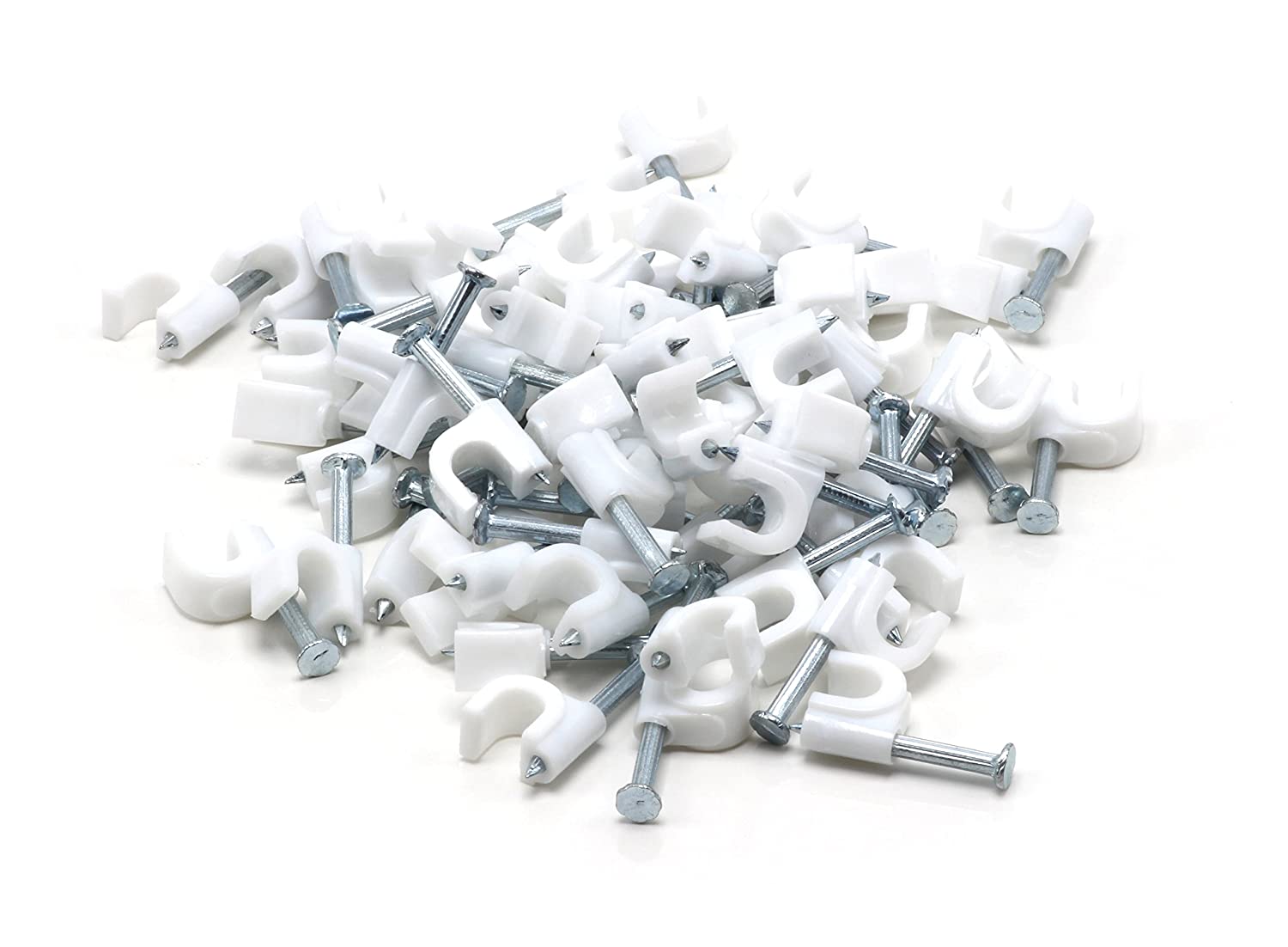 THE CIMPLE CO - Single Coaxial Cable Clips, Cat6, Electrical Wire Cable Clip, 1/4 in (6 mm) Nail Clip and Fastener, White (10 pieces per bag)