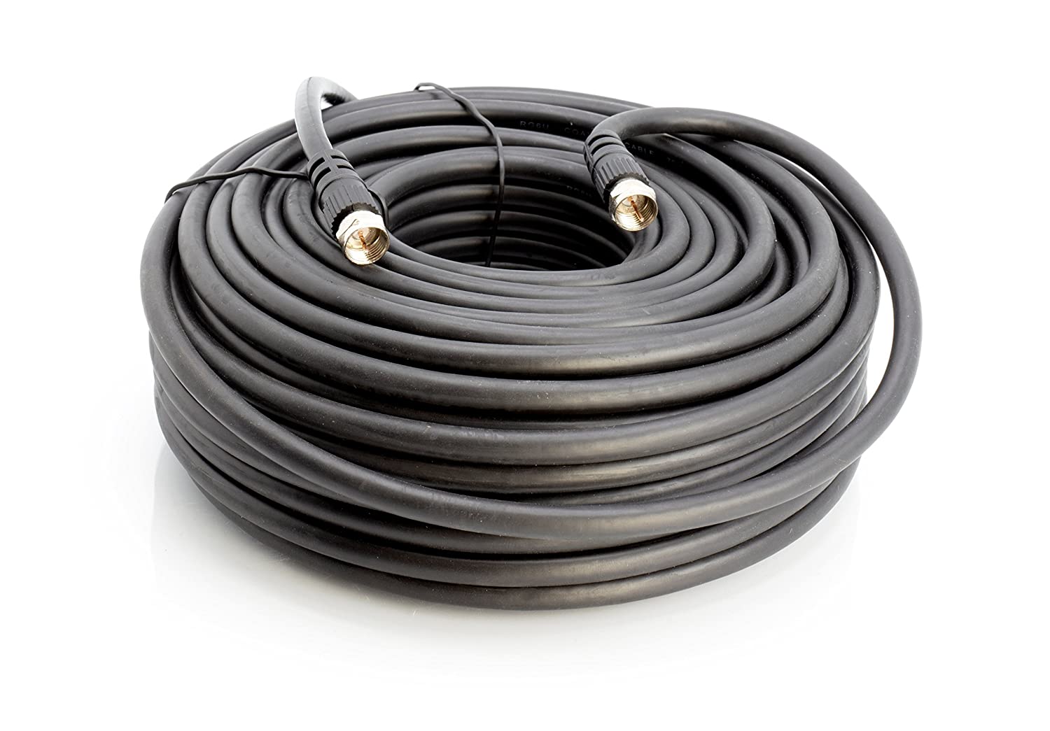 Coaxial Cable (Coax Cable) 100ft with Easy Grip Connector Caps- Black - 75 Ohm RG6 F-Type Coaxial TV Cable - 100 Feet Black