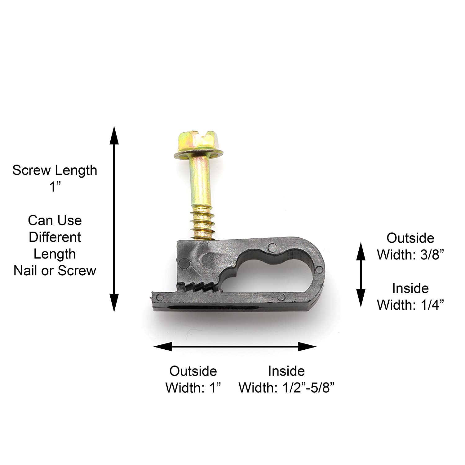 THE CIMPLE CO - Dual, Twin, or Siamese Coaxial Cable Clips, Cat6, Electrical Wire Cable Clip, 1/2 in Screw Clip and Fastener, Black (100 pieces per bag)