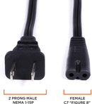 Figure 8 Power Cord (2 Prong) with Copper Wire Core - Non Polarized for Satellite, CATV, Game Systems, and More - NEMA 1-15P to C7 C8 / IEC 320 - UL Listed - Black, 15 Feet (4.5 Meter) Power Cable