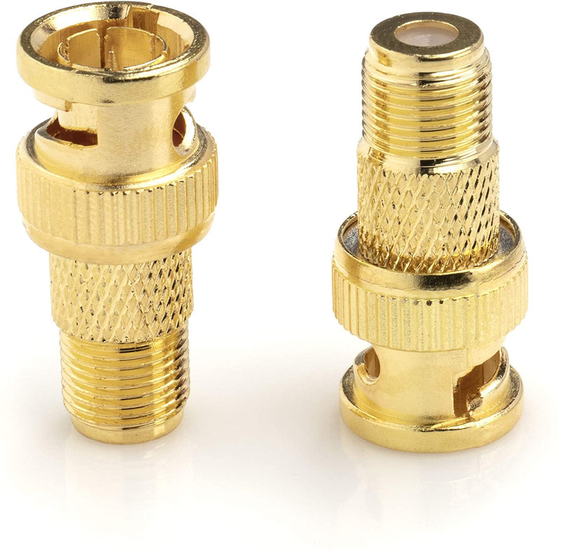 Gold RF (F81) and BNC Coaxial Adapter - 4 Pack - BNC Male to Female F81 (F-Pin) Connector, Adapter, Coupler, and Converter - For RG11, RG6, RG59, RG58, SDI, HD SDI, CCTV