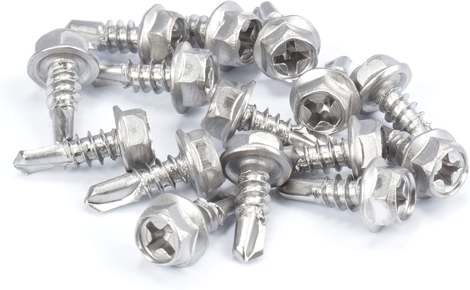 #8 Size, 1/2" Length (13mm) - Self Tapping Screw -- Self Drilling Screw - 410 Stainless Steel Screws = Exceptional Wear and Very Corrosion Resistant) - Hex and Phillips Head - 100pcs