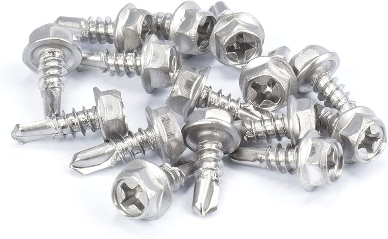 #8 Size, 1/2" Length (13mm) - Self Tapping Screw -- Self Drilling Screw - 410 Stainless Steel Screws = Exceptional Wear and Very Corrosion Resistant) - Hex and Phillips Head - 100pcs