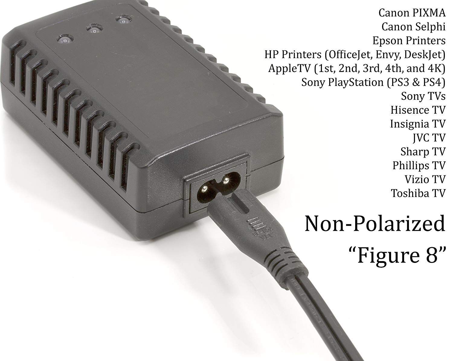2 Prong Figure 8 Power Cord Cable |Non-Polarized 15 Foot – Black| Satellite/ PS3