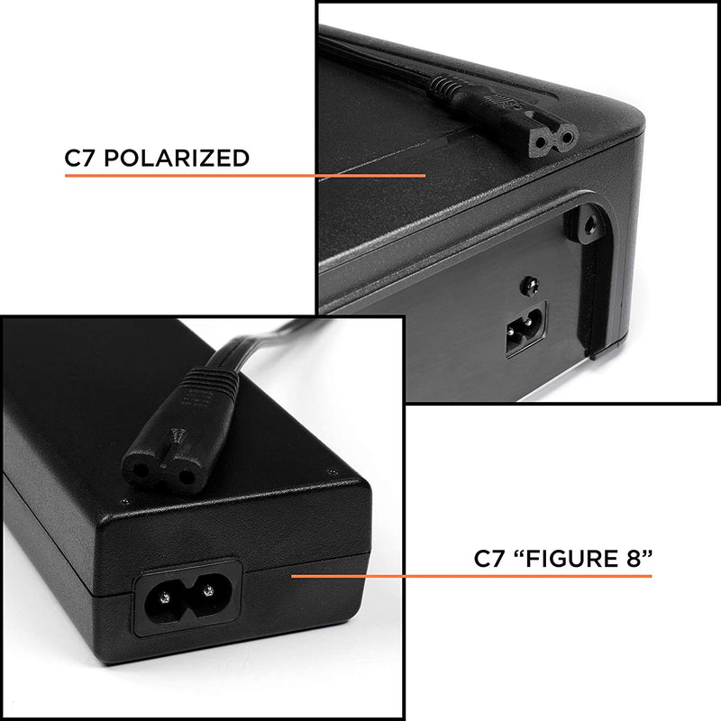 2 Slot Power Cord Two Pack - Includes Both Types: Polarized (Squared End) and Non-Polarized (Figure 8 End) - NEMA 1-15P to C7 C8 UL Listed - 18 AWG, 10 Amps, 125 Volts - 15 Feet (4.5 Meter), Black
