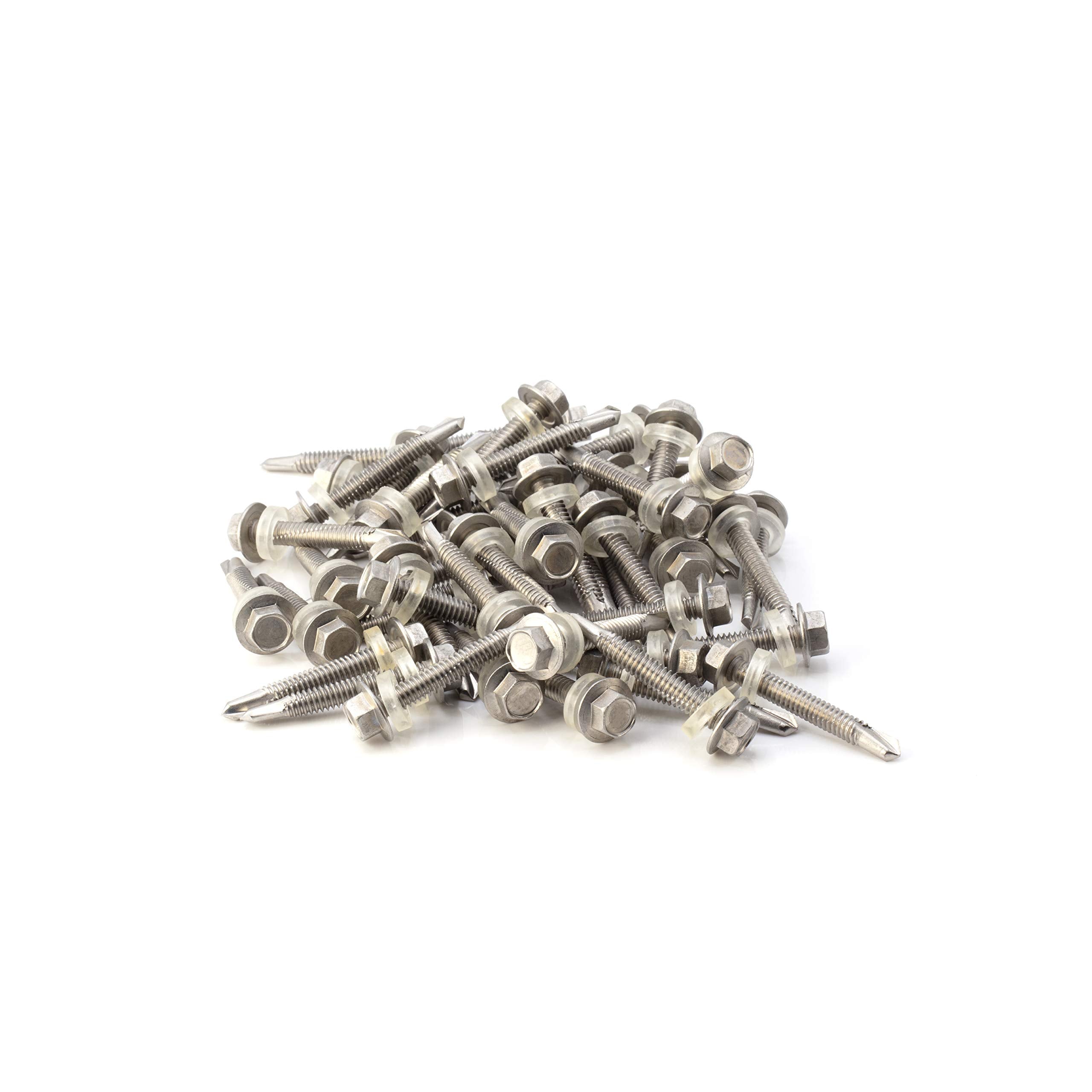 #12 Size, 1 1/2" Length (38mm) - Self Tapping Screw - Self Drilling Screw - 410 Stainless Steel Screws = Exceptional Wear and Very Corrosion Resistant) - Hex Washer Head - 100pcs