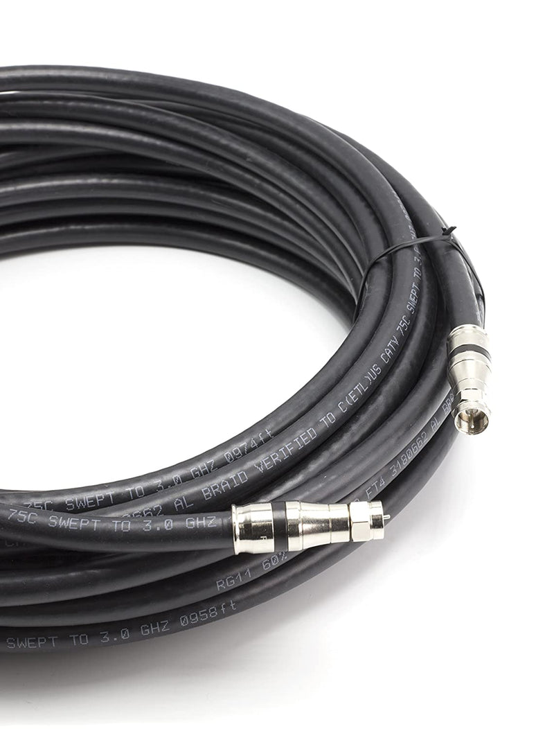 15 Feet - RG-11 Coaxial Cable F Type Cable High Definition with RG11 Coax Compression Connectors - (Black)